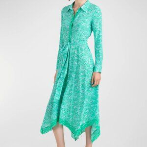 Shoshanna Valencia Botanical-Print Midi Handkerchief Dress, Light Blue & Green,
